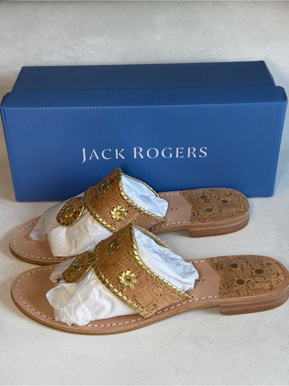 Jack Rogers Flat Sandal, Original Jacks, New, Natural Cork/Gold, size 11 - Picture 4 of 10